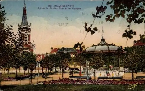 Ak Malo les Bains Nord, Eglise Notre Dame des Flots, Kiosque