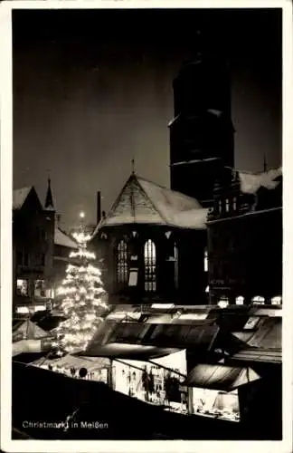 Ak Meißen in Sachsen,  Weihnachtsmarkt, Christmarkt, Nachtbeleuchtung