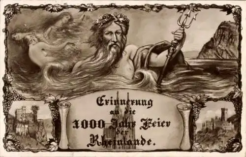 Ak Erinnerung an die 1000 Jahr Feier der Rheinlande, Vater Rhein, Kölner Dom