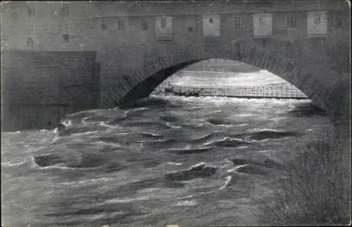 Ak Nürnberg in Mittelfranken, Der Kettensteg, 05.02.1909, Hochwasser Katastrophe