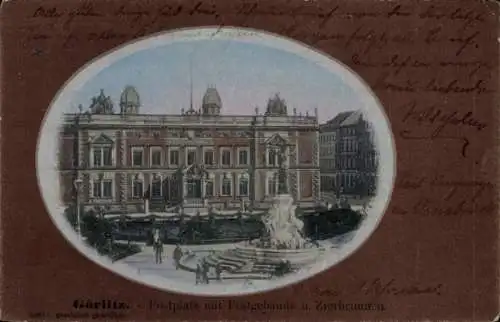 Ak Görlitz in der Lausitz, Postplatz, Postgebäude, Zierbrunnen