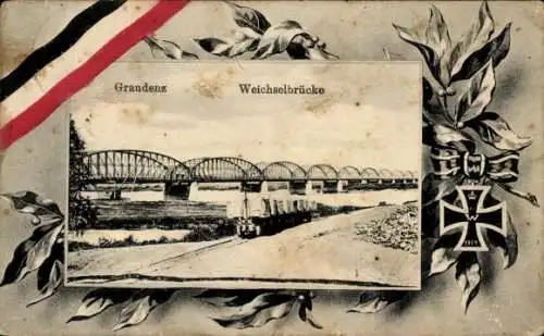 Passepartout Ak Grudziądz Graudenz Westpreußen, Weichselbrücke