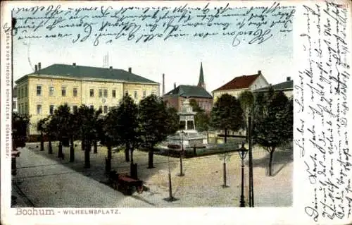 Ak Bochum, Denkmal am Wilhelmsplatz mit Kirchturm