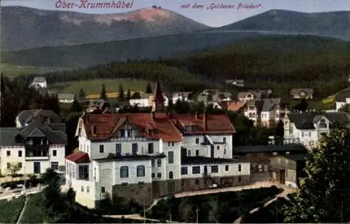 Ak Karpacz Ober-Krummhübel im Riesengebirge Schlesien, Panorama, Goldener Frieden