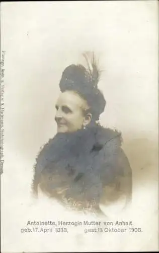 Ak Portrait Antoinette Herzogin von Anhalt