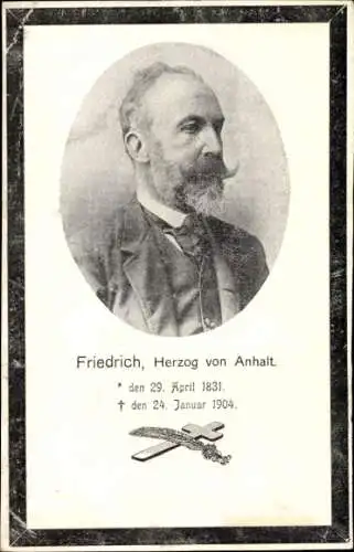 Passepartout Ak Herzog Friedrich von Anhalt, Portrait, Trauerkarte zum Tod 1904