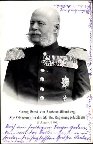 Ak Herzog Ernst von Sachsen Altenburg, Portrait in Uniform, 50. Regierungs-Jubiläum 3. Aug.1903