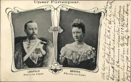 AK Portraits Leopold Fürst zur Lippe und Fürstin Bertha, geb. v. Hessen-Philippsthal-Barchfeld