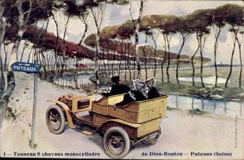 Künstler Ak Puteaux Hauts de Seine, Tonneau 8 chevaux monocylindre de Dion Bouton, Auto