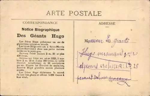 Ak Le Pere Hugo, des Geants Hugo