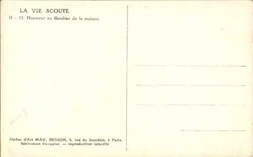 Künstler Ak Besson, La vie Scoute, Honneur du Gardien de la maison