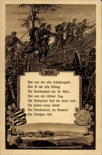 Künstler Ak Regiment 108, Das war der alte Schützengeist, Kaiserreich, I. WK