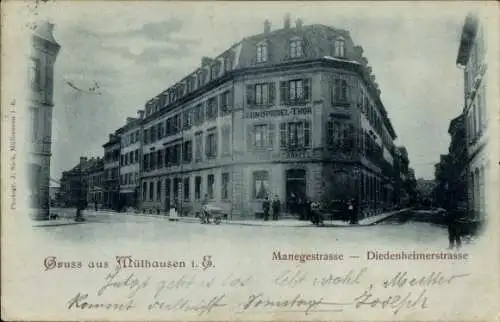 Mondschein Ak Mulhouse Mülhausen Elsass Haut Rhin, Manegestraße, Diedenheimerstraße, Zum Spiegeltor