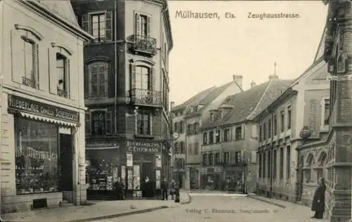 Ak Mulhouse Mülhausen Elsass Haut Rhin, Zeughausstr., Buchhandlung C. Ehrmann, Geschäft Scheidecker