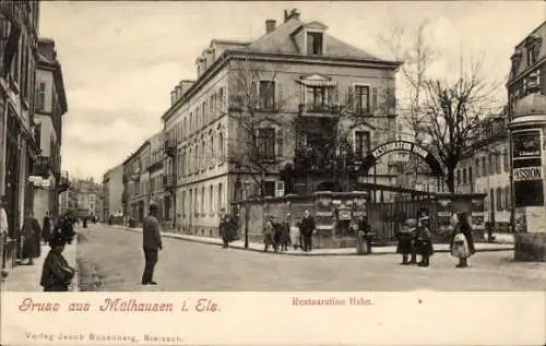 Ak Mulhouse Mülhausen Elsass Haut Rhin, Restauration Hahn, Litfaßsäule