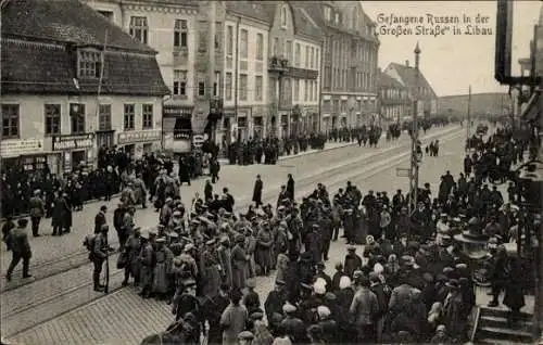 Ak Liepaja Libau Lettland, Gefangene Russen in der Großen Straße, I. WK