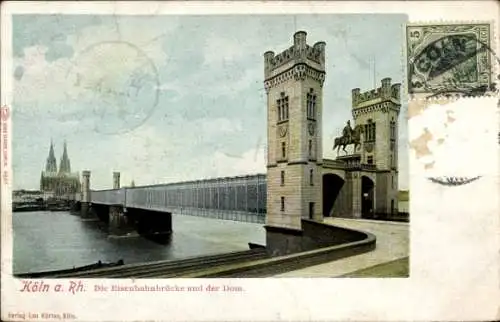 Ak Köln am Rhein, Dom, Eisenbahnbrücke