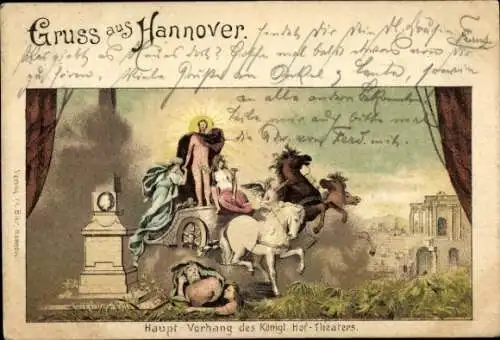 Litho Hannover in Niedersachsen, Hauptvorhang des königlichen Hoftheaters, Denkmal