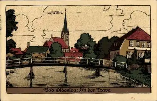 Steindruck Ak Bad Oldesloe in Holstein, Trave, Brücke, Kirche