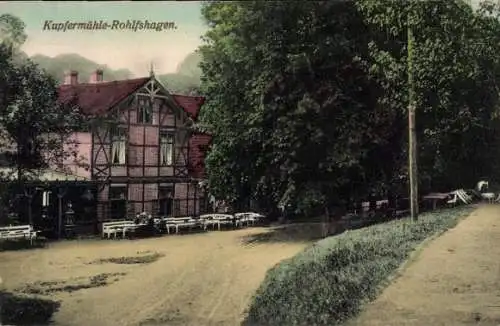 Ak Rohlfshagen Rümpel Schleswig Holstein, Kupfermühle, Fachwerkhaus, Sitzbänke