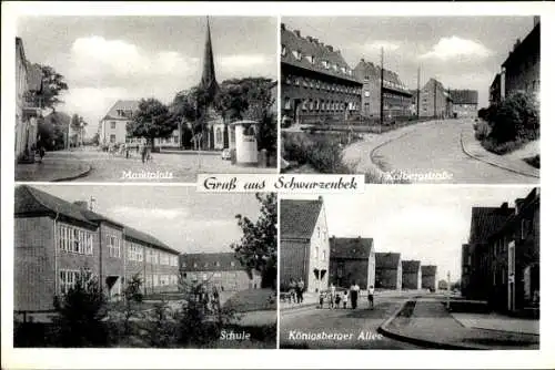 Ak Schwarzenbek in Lauenburg, Marktplatz, Kolbergstraße, Schule, Königsberger Allee