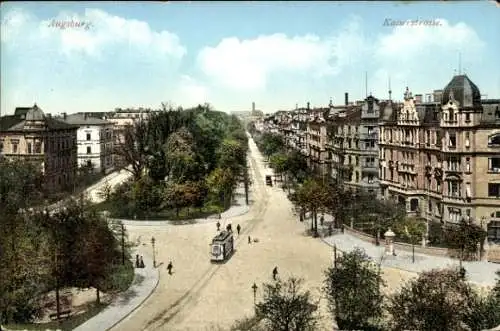 Ak Augsburg in Schwaben, Kaiserstraße, Straßenbahn