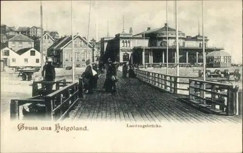 Ak Nordseeinsel Helgoland, Landungsbrücke, Personen