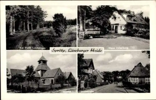 Ak Sprötze Buchholz in der Nordheide, Forst Lohbergen, Haus Osterberg, Kirche, Dorfstraße