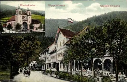 Ak Bad Rippoldsau Schapbach im Schwarzwald, Klosterkirche, Gasthof Klösterle