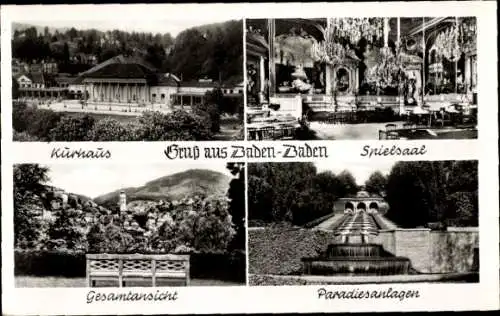 Ak Baden Baden am Schwarzwald, Gesamtansicht, Spielsaal, Kurhaus, Paradiesanlagen