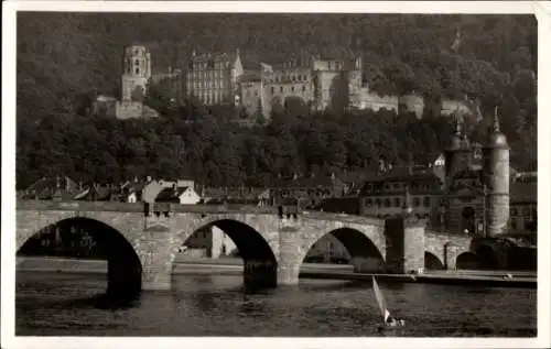 Ak Heidelberg am Neckar, Alte Neckarbrücke, Schloss