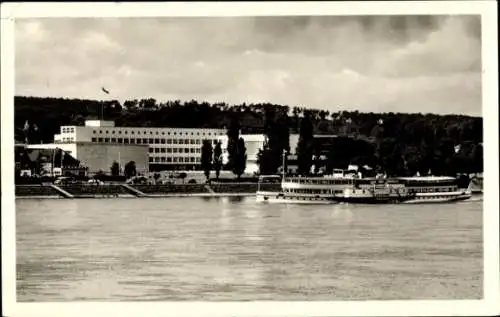 Ak Bonn am Rhein, Bundeshauptstadt, Bundeshaus von der Rheinseite, Dampfer