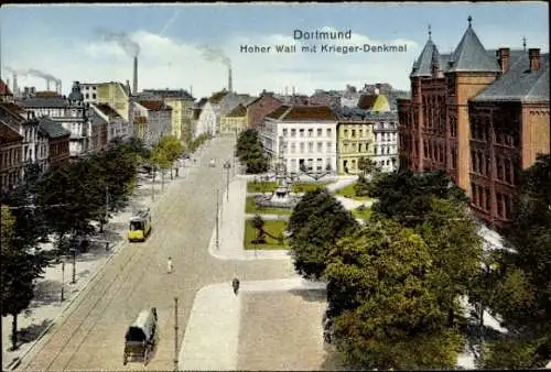 Ak Dortmund im Ruhrgebiet, Hoher Wall, Krieger-Denkmal, Straßenbahn