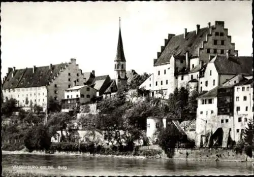 Ak Wasserburg am Inn Oberbayern, Teilansicht, Burg, Kirchturm