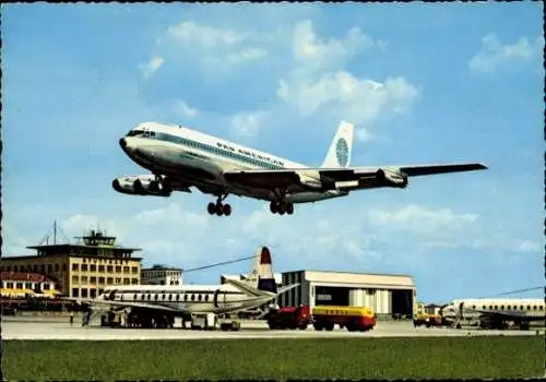 Ak Leinfelden Echterdingen, Flughafen Stuttgart, Passagierflugzeug Pan American, Shell Tankwagen