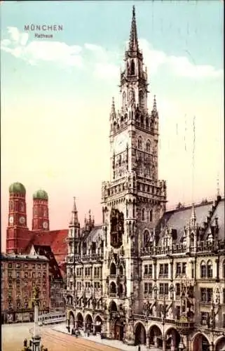 Ak München, Rathaus, Straßenbahn