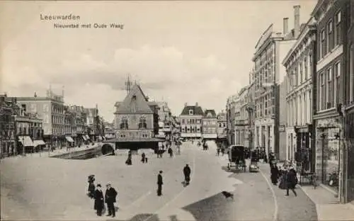 Ak Leeuwarden Fryslân Niederlande, Nieuwstad mit Oude Waag