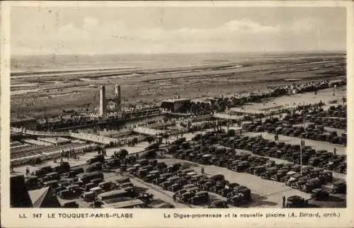 Ak Le Touquet Paris Plage Pas de Calais, Digue promenade, nouvelle piscine, Vogelperspektive