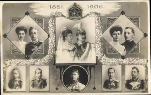 Ak Kaiser Wilhelm II., Kaiserin Auguste Viktoria, Kronprinz, Cecilie, Prinzessin Victoria Luise