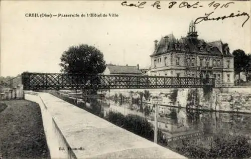 Ak Creil Oise, Passerelle de l'Hotel de Ville