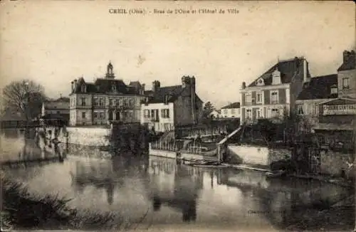 Ak Creil Oise, Bras de l'Oise, Hotel de VIlle