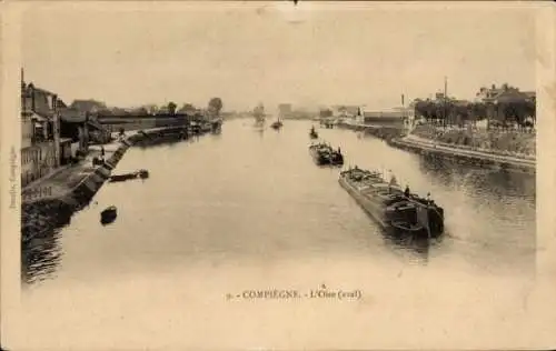 Ak Compiègne Oise, Fluss, Schiffe