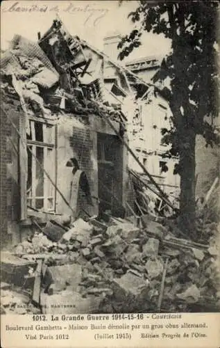 Ak Compiègne Oise, Boulevard Gambetta, Maison, Ruines, Grande Guerre