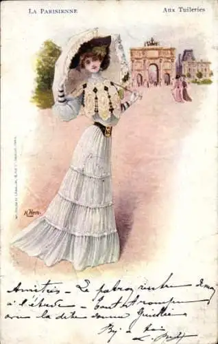 Künstler Ak Hem, R., Paris, La Parisienne, Aux Tuileries, Pariserin