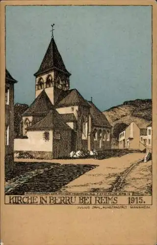 Künstler Ak Berru Marne, Kirche 1915