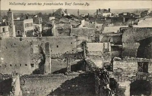Ak Somme Py Sommepy Tahure Marne, Zerstörtes Dorf