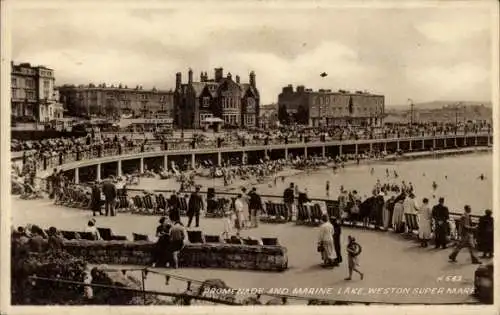 Ak Weston-super-Mare North Somerset England, Promenade, Marine Lake