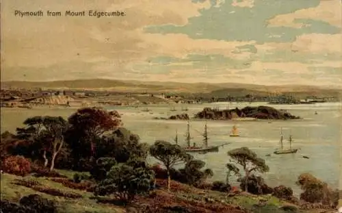 Ak Plymouth Devon England, Blick vom Mount Edgecumbe