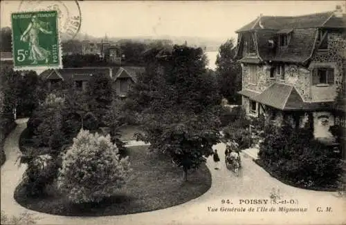 Ak Poissy Yvelines, Gesamtansicht der Insel Migneaux