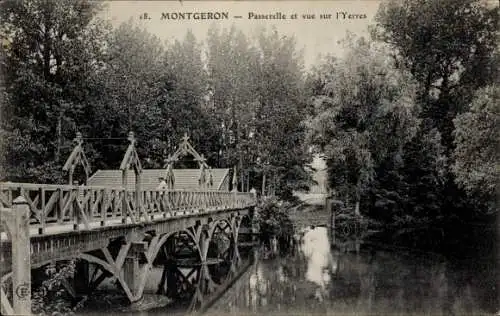 Ak Montgeron Essonne, Fußgängerbrücke und Blick auf die Yerres